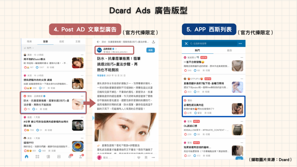 Dcard Ads廣告版型示意圖二