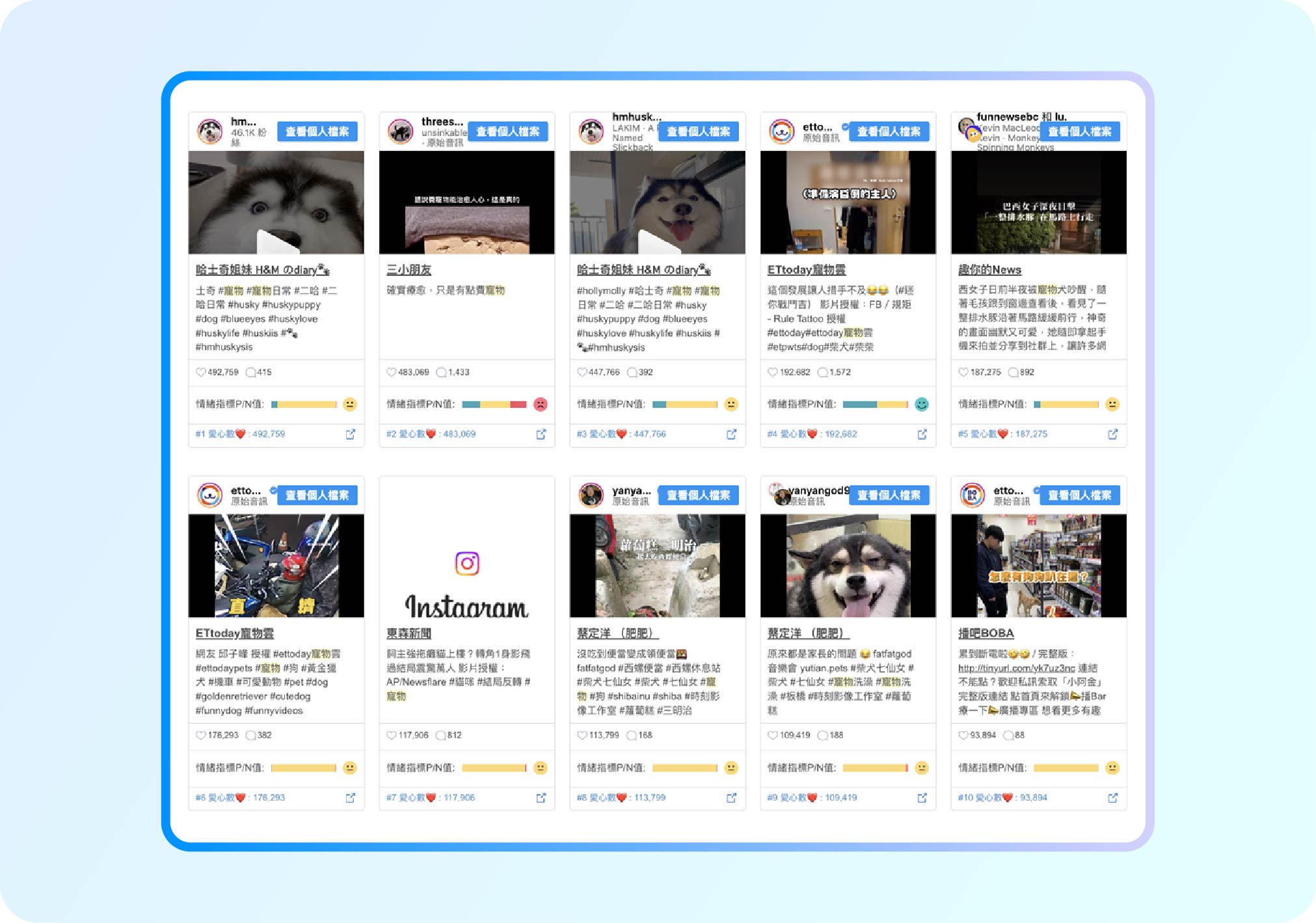 Instagram寵物十大熱門貼文